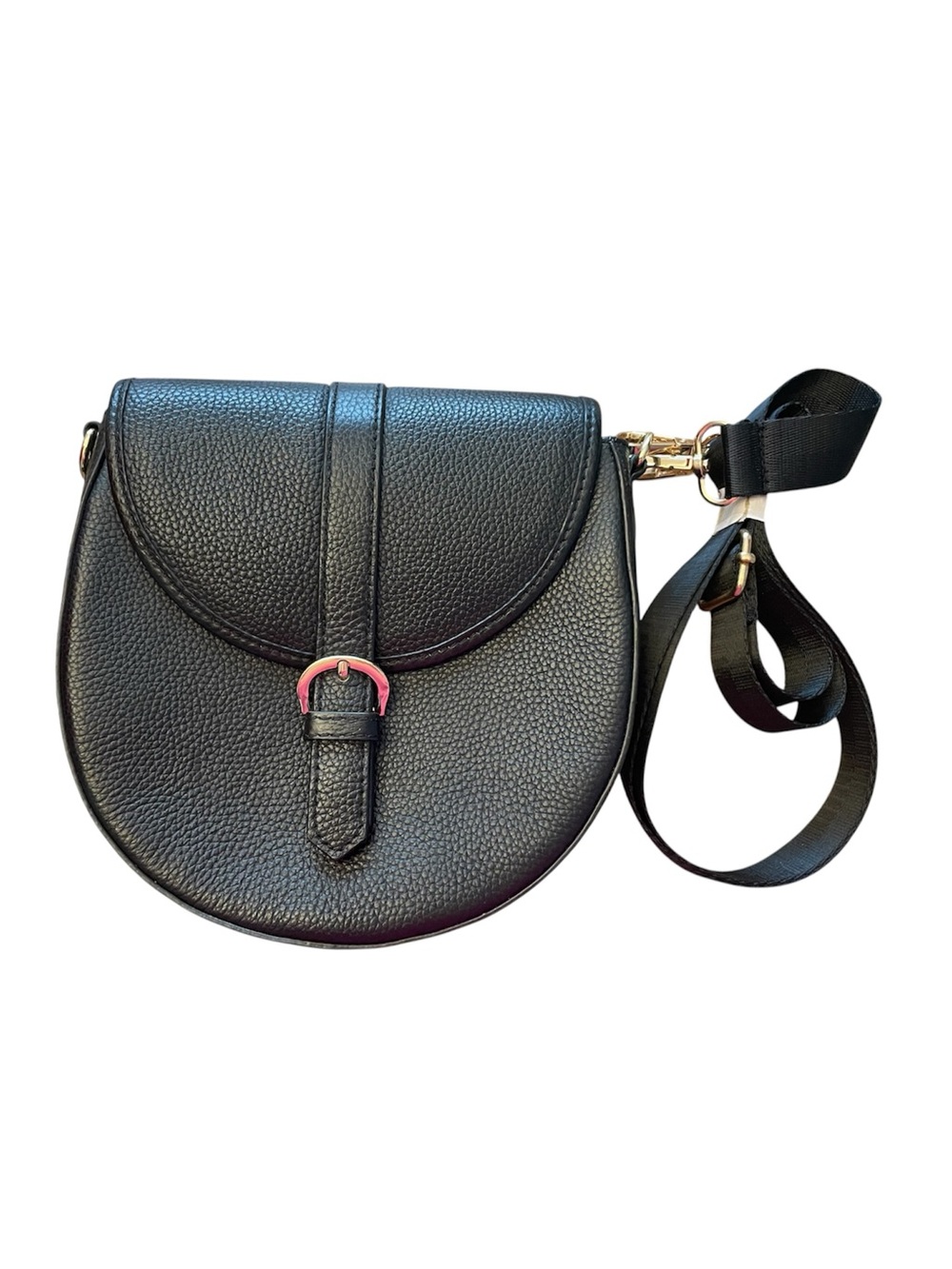 ORA DELPHINE Billie Genuine Pebbled Leather Saddle Bag in Black